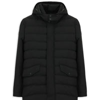 Siyah Slim Fit Dar Kesim Kapüşonlu Cepli Fermuarlı Rüzgar Geçirmez Spor Şişme Mont