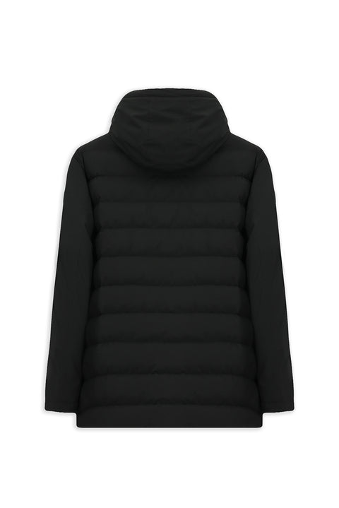 Siyah Slim Fit Dar Kesim Kapüşonlu Cepli Fermuarlı Rüzgar Geçirmez Spor Şişme Mont