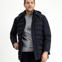 Koyu Lacivert Slim Fit Dar Kesim Kapüşonlu Spor Şişme Mont