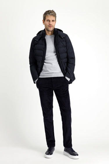 Koyu Lacivert Slim Fit Dar Kesim Kapüşonlu Spor Şişme Mont