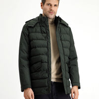 Orta Haki Slim Fit Dar Kesim Kapüşonlu Spor Şişme Mont