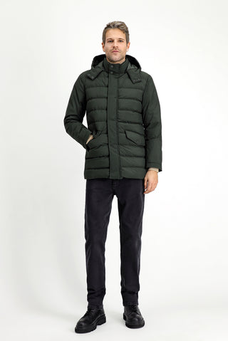  Orta Haki Slim Fit Dar Kesim Kapüşonlu Spor Şişme Mont