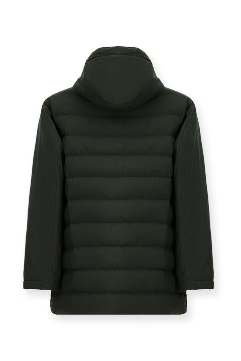 Orta Haki Slim Fit Dar Kesim Kapüşonlu Cepli Fermuarlı Rüzgar Geçirmez Spor Şişme Mont