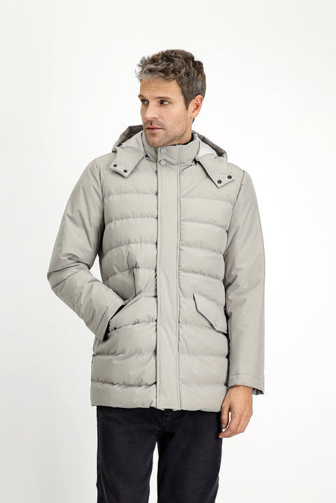 Taş Slim Fit Dar Kesim Kapüşonlu Cepli Fermuarlı Rüzgar Geçirmez Spor Şişme Mont