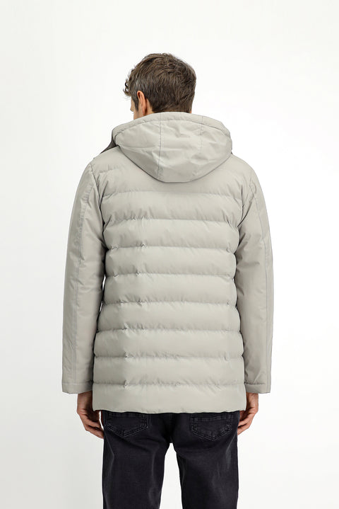 Taş Slim Fit Dar Kesim Kapüşonlu Cepli Fermuarlı Rüzgar Geçirmez Spor Şişme Mont