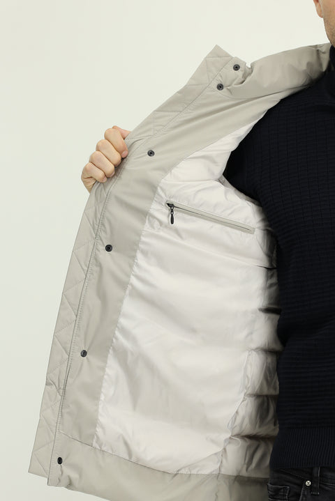 Taş Slim Fit Dar Kesim Kapüşonlu Cepli Fermuarlı Rüzgar Geçirmez Spor Şişme Mont