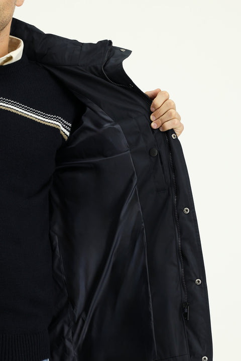 Koyu Lacivert Kapüşonlu Spor Şişme Mont