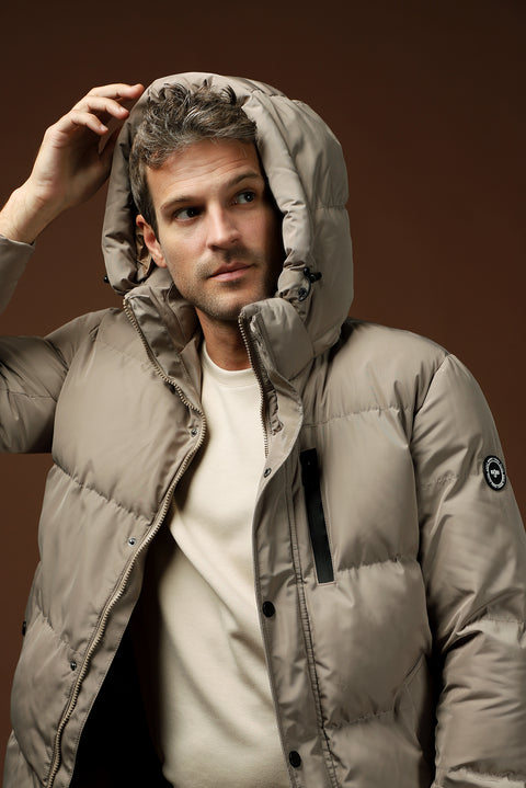 Açık Bej Kapüşonlu Spor Şişme Mont