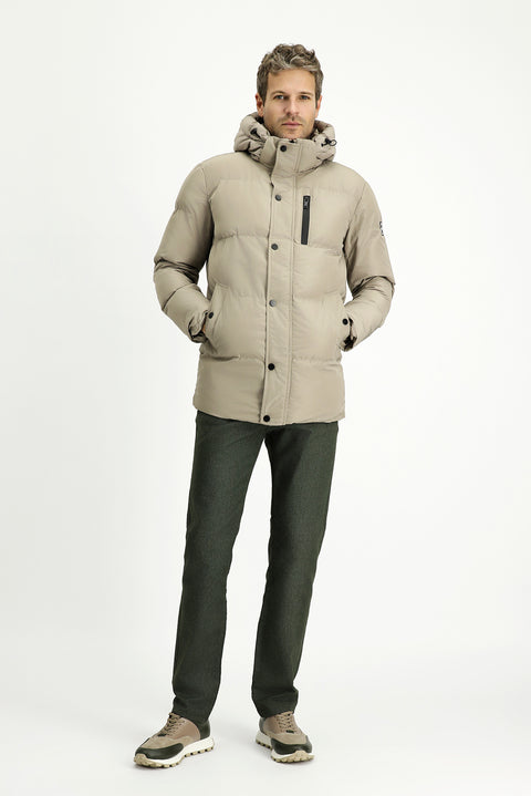 Açık Bej Kapüşonlu Spor Şişme Mont