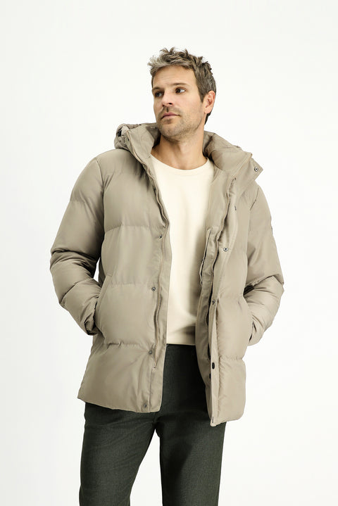 Açık Bej Kapüşonlu Spor Şişme Mont