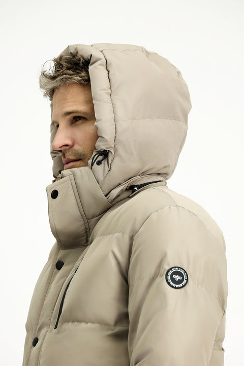 Açık Bej Kapüşonlu Spor Şişme Mont