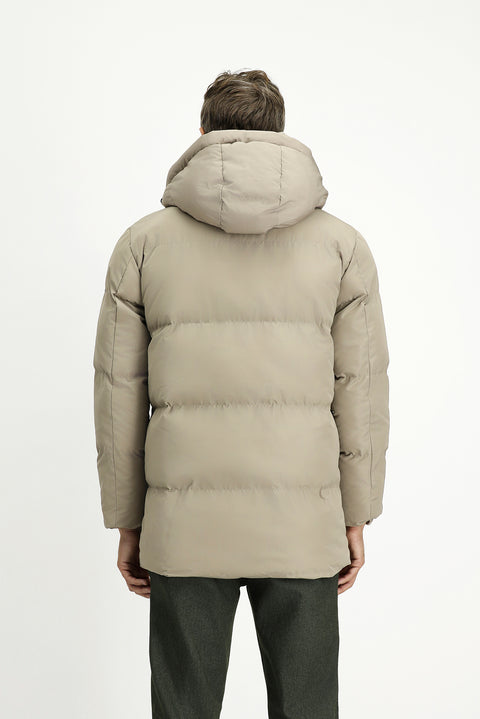 Açık Bej Kapüşonlu Spor Şişme Mont