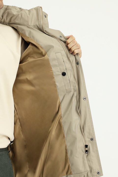 Açık Bej Kapüşonlu Spor Şişme Mont