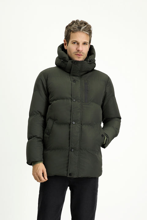 Koyu Haki Kapüşonlu Spor Şişme Mont