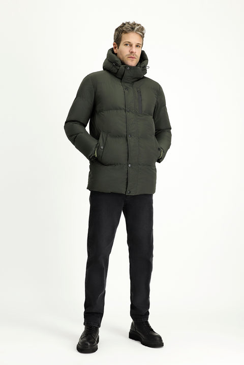 Koyu Haki Kapüşonlu Spor Şişme Mont