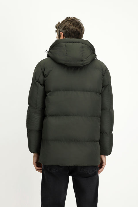 Koyu Haki Kapüşonlu Spor Şişme Mont