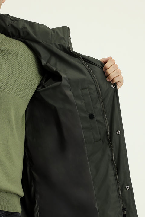 Koyu Haki Kapüşonlu Spor Şişme Mont