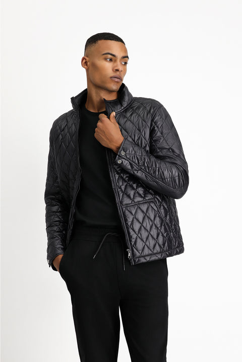 Siyah Dik Yaka Cepli Fermuarlı Rüzgar Geçirmez Kapitone Spor Mont