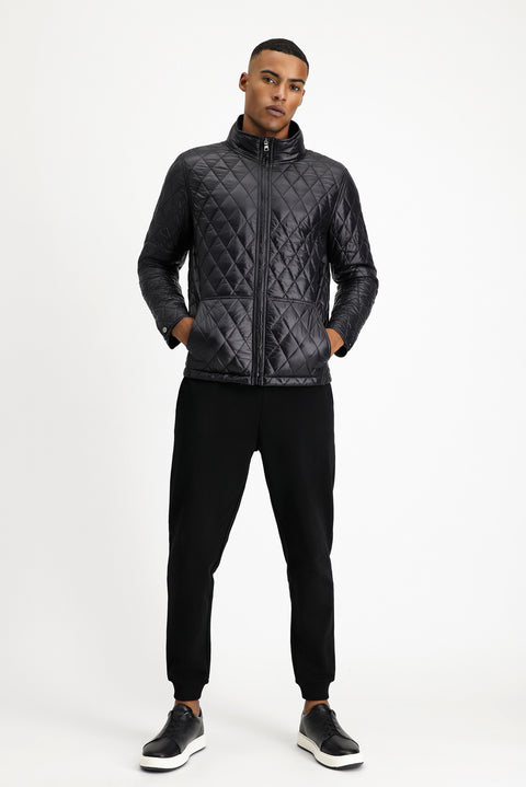 Siyah Dik Yaka Cepli Fermuarlı Rüzgar Geçirmez Kapitone Spor Mont