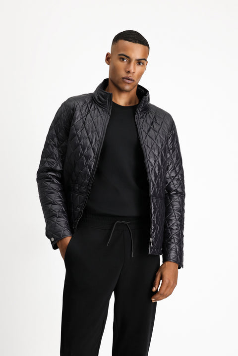 Siyah Dik Yaka Cepli Fermuarlı Rüzgar Geçirmez Kapitone Spor Mont