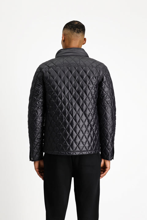 Siyah Dik Yaka Cepli Fermuarlı Rüzgar Geçirmez Kapitone Spor Mont