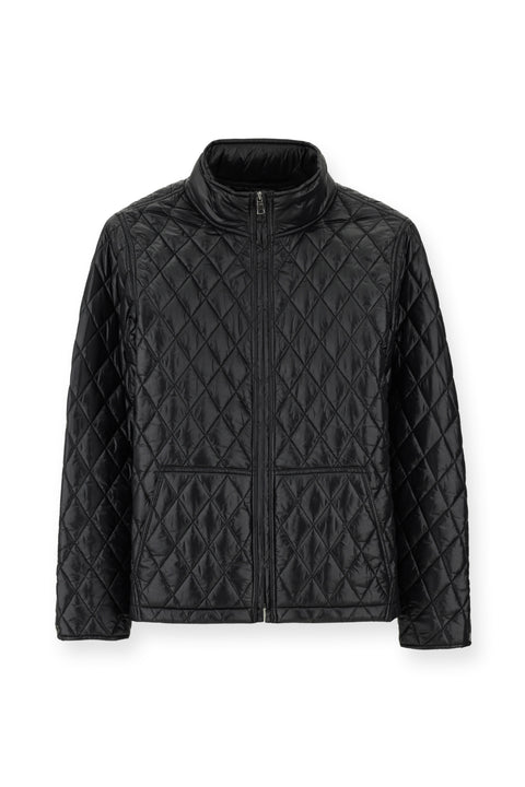 Siyah Dik Yaka Cepli Fermuarlı Rüzgar Geçirmez Kapitone Spor Mont