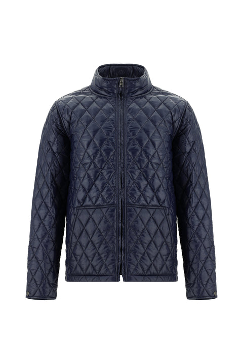 Koyu Lacivert Dik Yaka Cepli Fermuarlı Rüzgar Geçirmez Kapitone Spor Mont