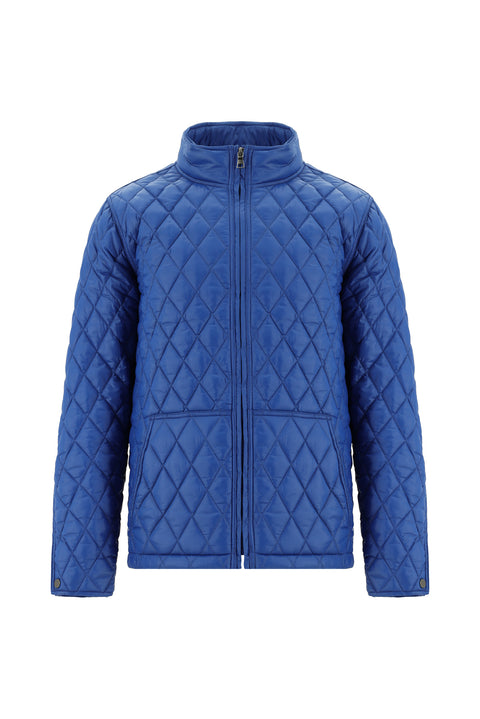 Blue Stand Collar Windproof Quilted Sport Jacket with Pockets and Zipper