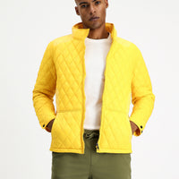 Yellow Stand-Up Collar Windproof Quilted Sport Jacket with Pockets and Zipper