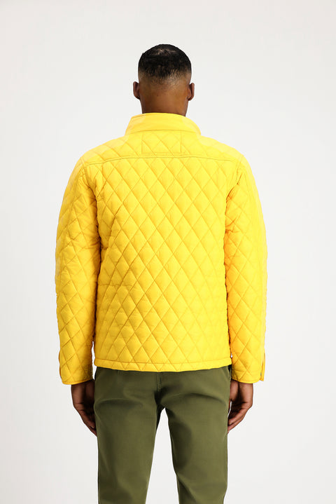 Sarı Dik Yaka Cepli Fermuarlı Rüzgar Geçirmez Kapitone Spor Mont