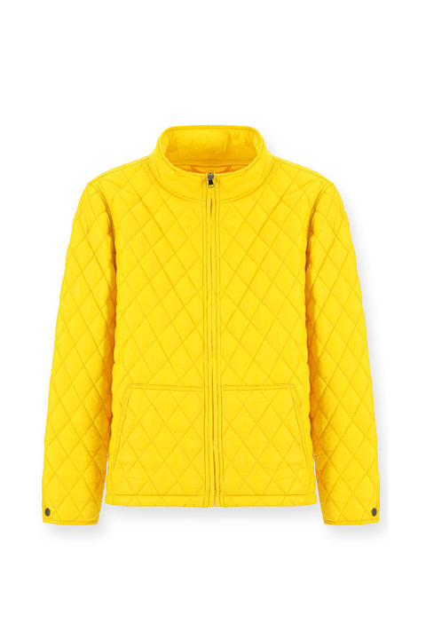 Sarı Dik Yaka Cepli Fermuarlı Rüzgar Geçirmez Kapitone Spor Mont