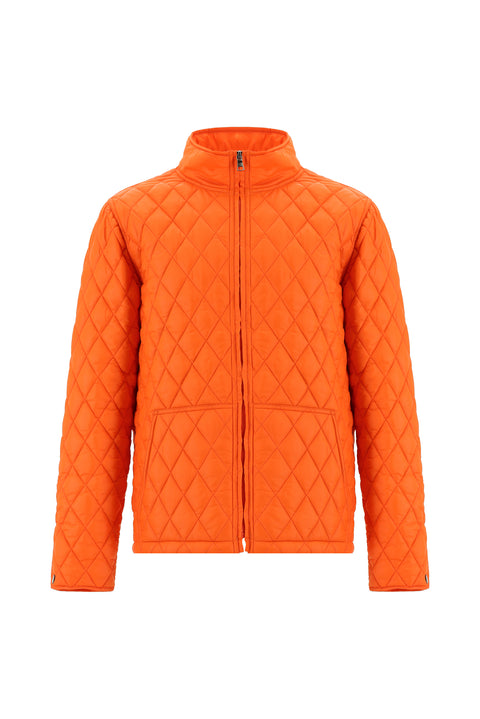 Orta Turuncu Dik Yaka Cepli Fermuarlı Rüzgar Geçirmez Kapitone Spor Mont