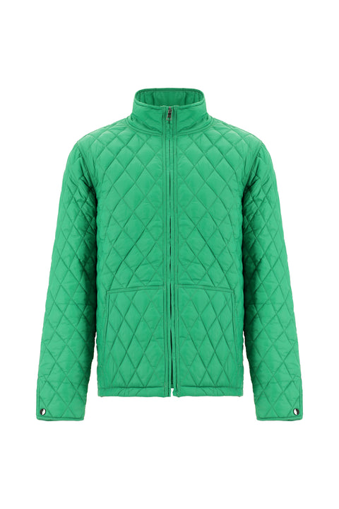 Koyu Yeşil Dik Yaka Cepli Fermuarlı Rüzgar Geçirmez Kapitone Spor Mont