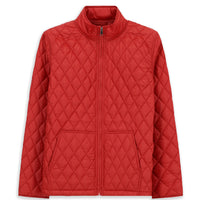 Mercan Kırmızı Dik Yaka Cepli Fermuarlı Rüzgar Geçirmez Kapitone Spor Mont