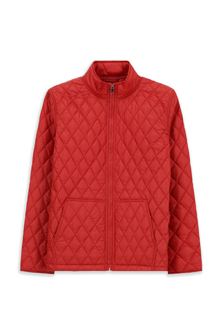  Mercan Kırmızı Dik Yaka Cepli Fermuarlı Rüzgar Geçirmez Kapitone Spor Mont