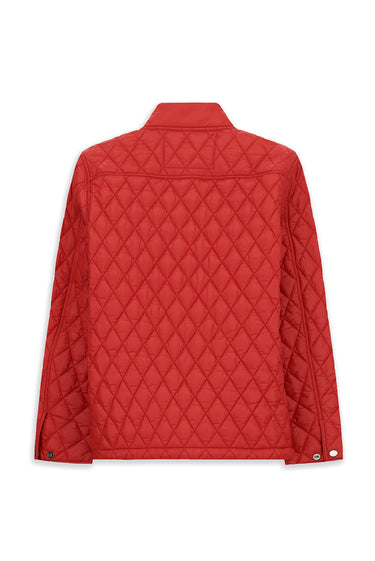  Mercan Kırmızı Dik Yaka Cepli Fermuarlı Rüzgar Geçirmez Kapitone Spor Mont