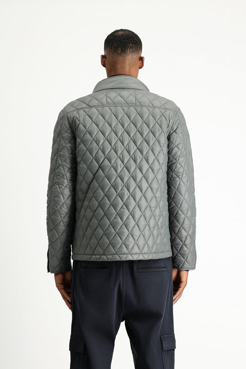 Koyu Antrasit Dik Yaka Cepli Fermuarlı Rüzgar Geçirmez Kapitone Spor Mont