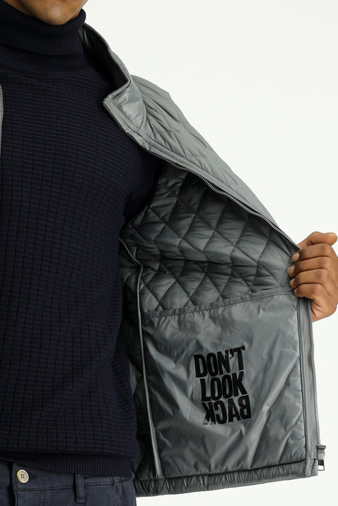 Koyu Antrasit Dik Yaka Cepli Fermuarlı Rüzgar Geçirmez Kapitone Spor Mont