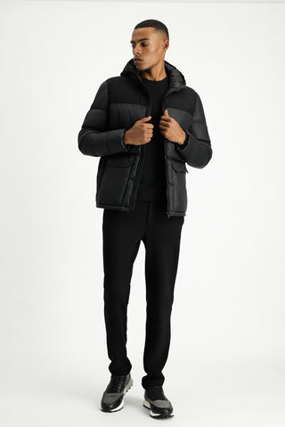  Siyah Slim Fit Dar Kesim Kapüşonlu Spor Şişme Mont