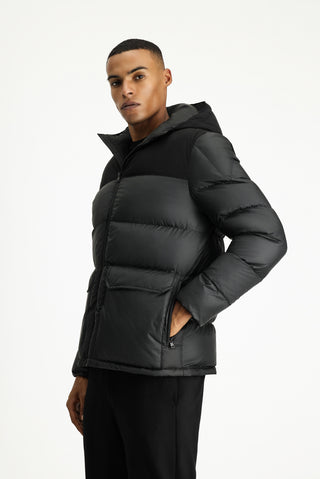  Siyah Slim Fit Dar Kesim Kapüşonlu Spor Şişme Mont