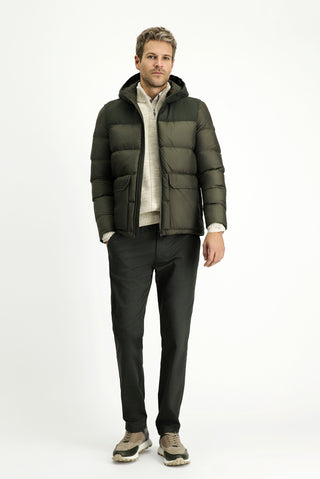  Orta Haki Slim Fit Dar Kesim Kapüşonlu Spor Şişme Mont