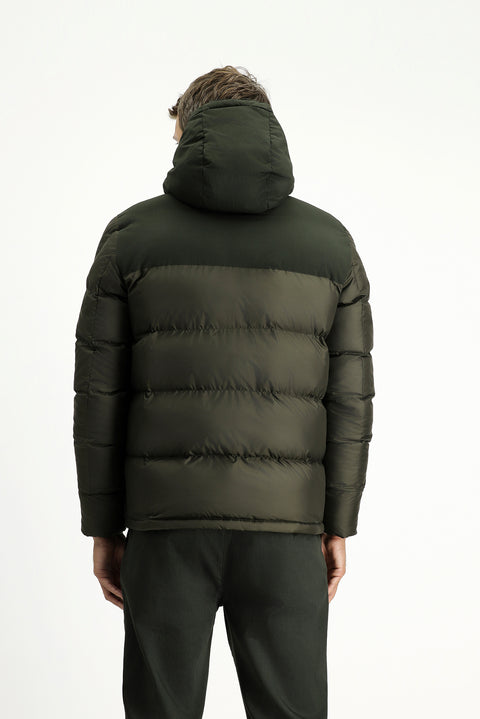 Orta Haki Slim Fit Dar Kesim Kapüşonlu Spor Şişme Mont