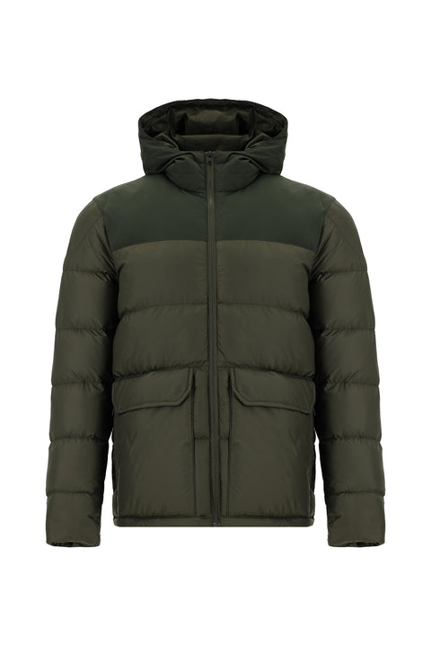 Orta Haki Slim Fit Dar Kesim Kapüşonlu Spor Şişme Mont