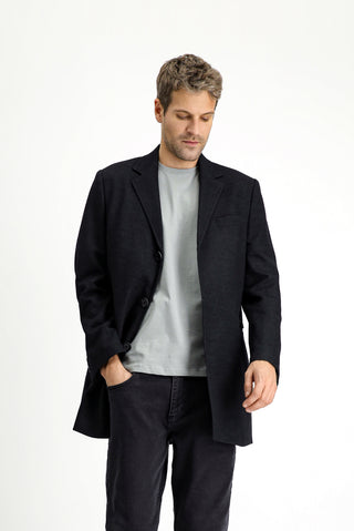  Koyu Antrasit Yünlü Klasik Kaban