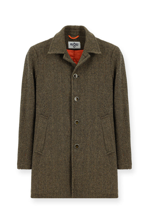 Orta Kahve Desenli Yünlü Kaban