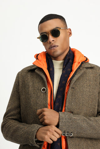  Orta Kahve Desenli Yünlü Kaban