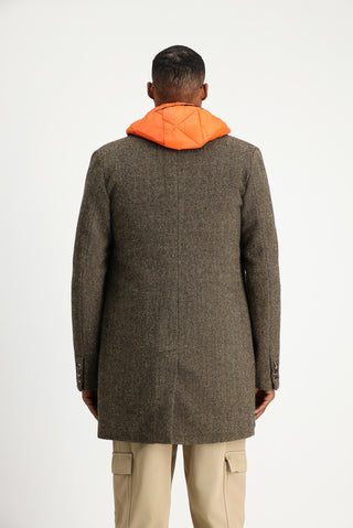  Orta Kahve Desenli Yünlü Kaban