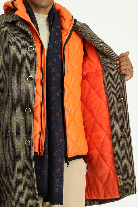 Orta Kahve Desenli Yünlü Kaban