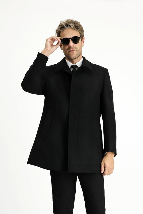 Siyah Yünlü Klasik Kaban