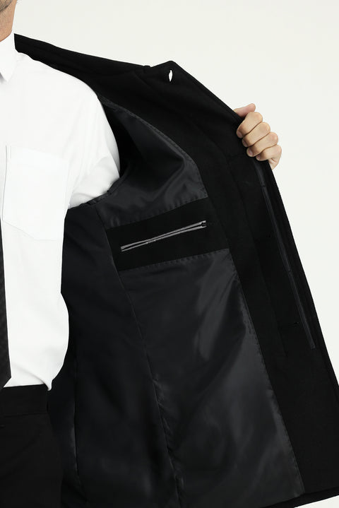 Siyah Yünlü Klasik Kaban